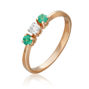 Кольцо из красного золота с бриллиантом и изумрудами 01-0395-00-106-1110-30