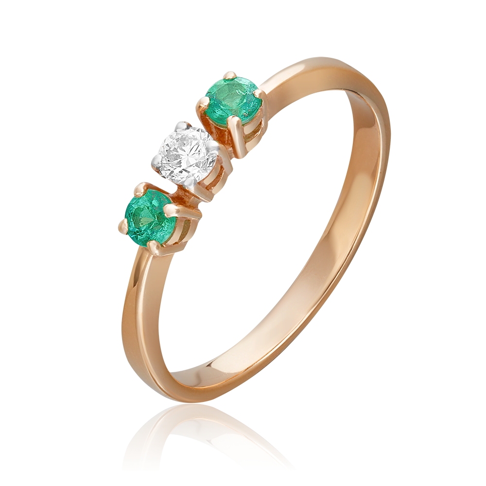 Кольцо из красного золота с бриллиантом и изумрудами 01-0395-00-106-1110-30