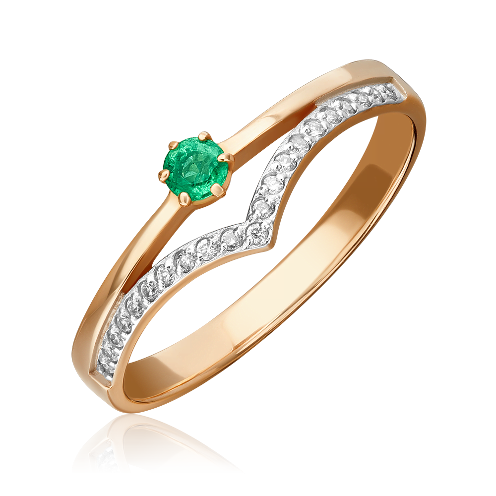 Кольцо из красного золота с изумрудом и бриллиантами 01-0405-00-106-1110-30