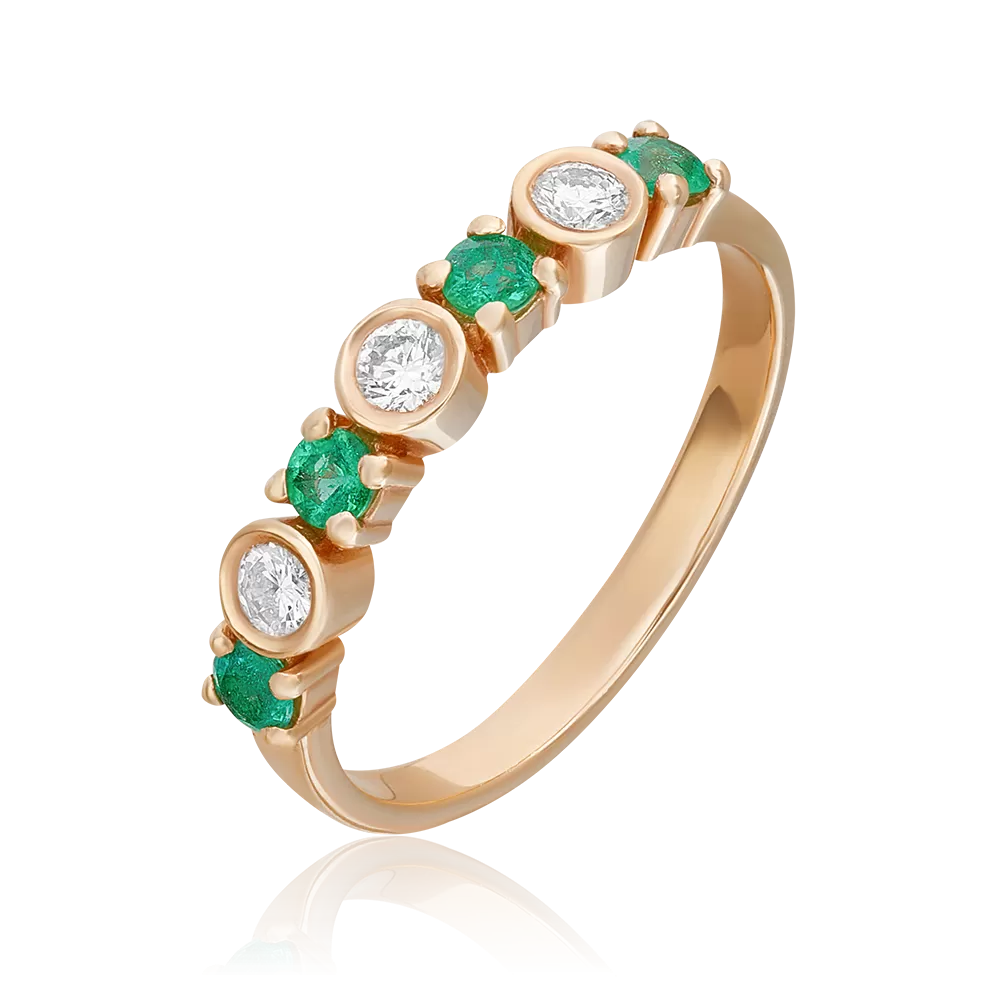 Кольцо из красного золота с бриллиантами и изумрудами 01-0415-00-106-1110-30