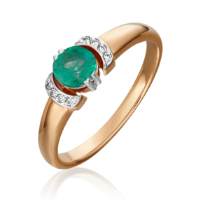 Кольцо из красного золота с изумрудом и бриллиантами 01-0445-00-106-1110-30