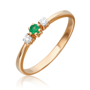 Кольцо из красного золота с изумрудом и бриллиантами 01-0459-00-106-1110-30