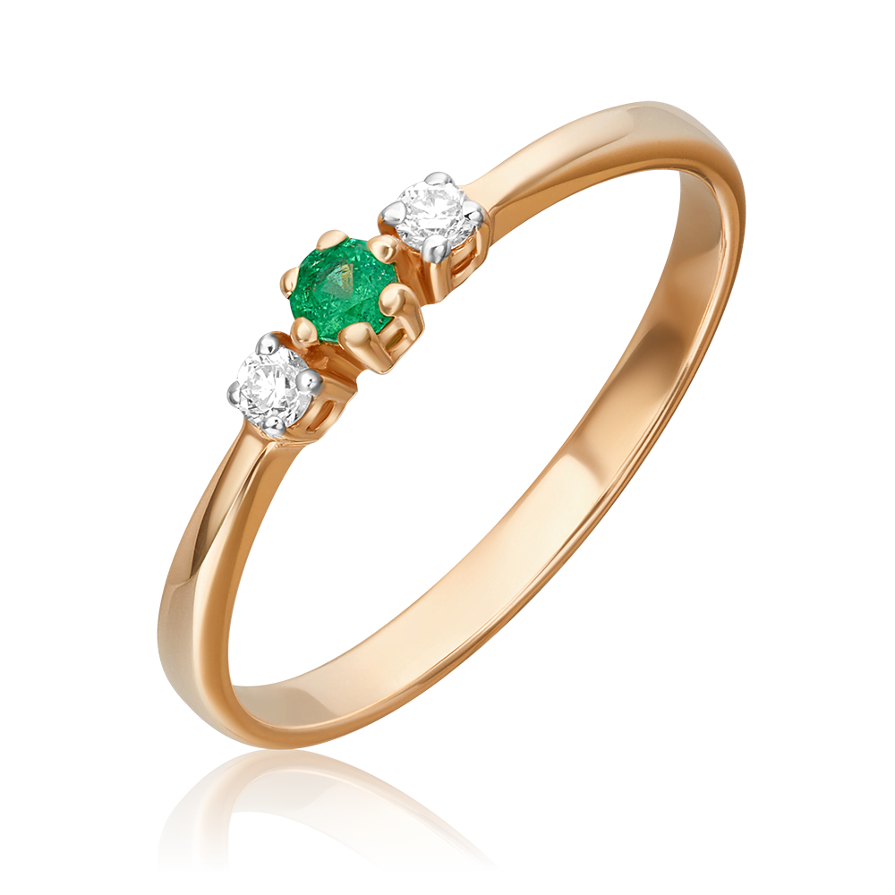 Кольцо из красного золота с изумрудом и бриллиантами 01-0459-00-106-1110-30