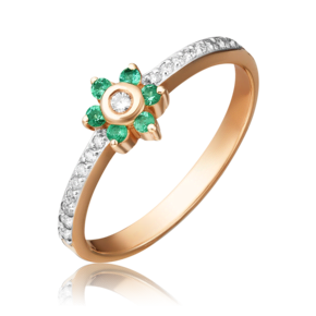 Кольцо из красного золота с бриллиантами и изумрудами 01-0463-00-106-1110-30