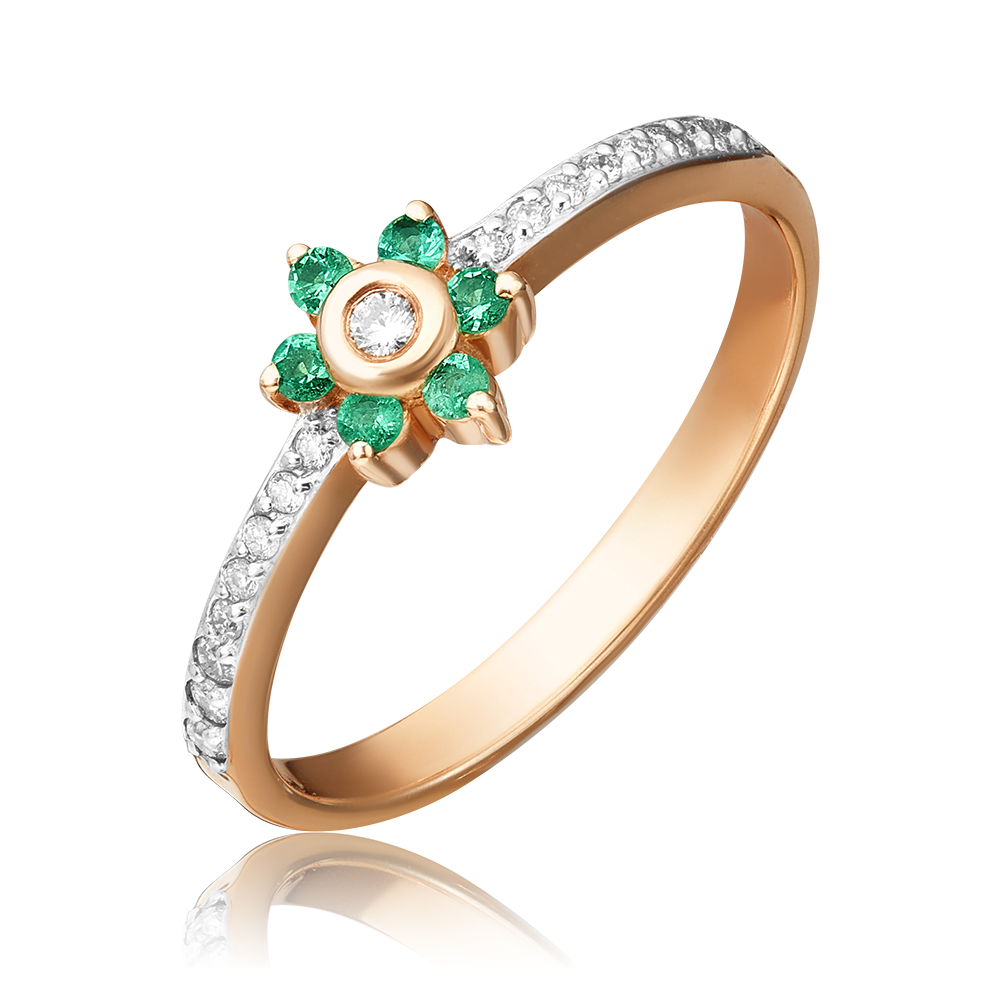 Кольцо из красного золота с бриллиантами и изумрудами 01-0463-00-106-1110-30