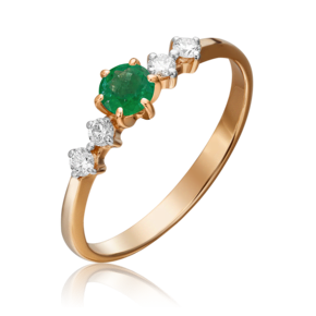 Кольцо из красного золота с изумрудом и бриллиантами 01-0465-00-106-1110-30