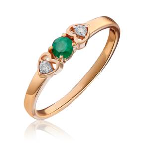 Кольцо из красного золота с изумрудом и бриллиантами 01-0471-00-106-1110-30
