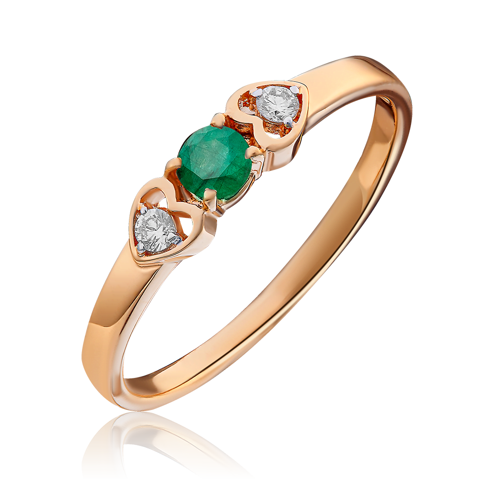Кольцо из красного золота с изумрудом и бриллиантами 01-0471-00-106-1110-30