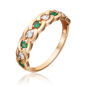 Кольцо из красного золота с бриллиантами и изумрудами 01-0485-00-106-1110-30