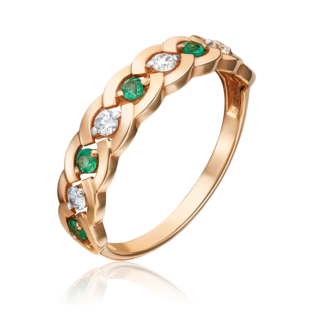 Кольцо из красного золота с бриллиантами и изумрудами 01-0485-00-106-1110-30