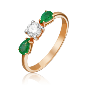 Кольцо из красного золота с изумрудами и бриллиантом 01-0489-00-106-1110-30