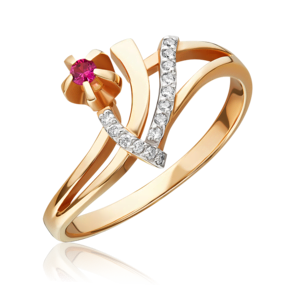 Кольцо из красного золота с рубином и бриллиантами 01-0109-00-107-1110-30