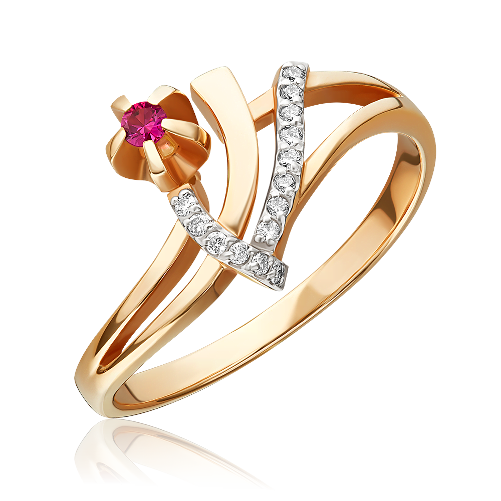 Кольцо из красного золота с рубином и бриллиантами 01-0109-00-107-1110-30