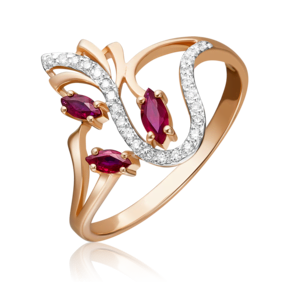 Кольцо из красного золота с рубинами и бриллиантами 01-0129-00-107-1110-30