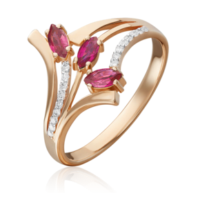 Кольцо из красного золота с рубинами и бриллиантами