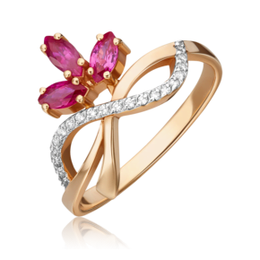 Кольцо из красного золота с рубинами и бриллиантами