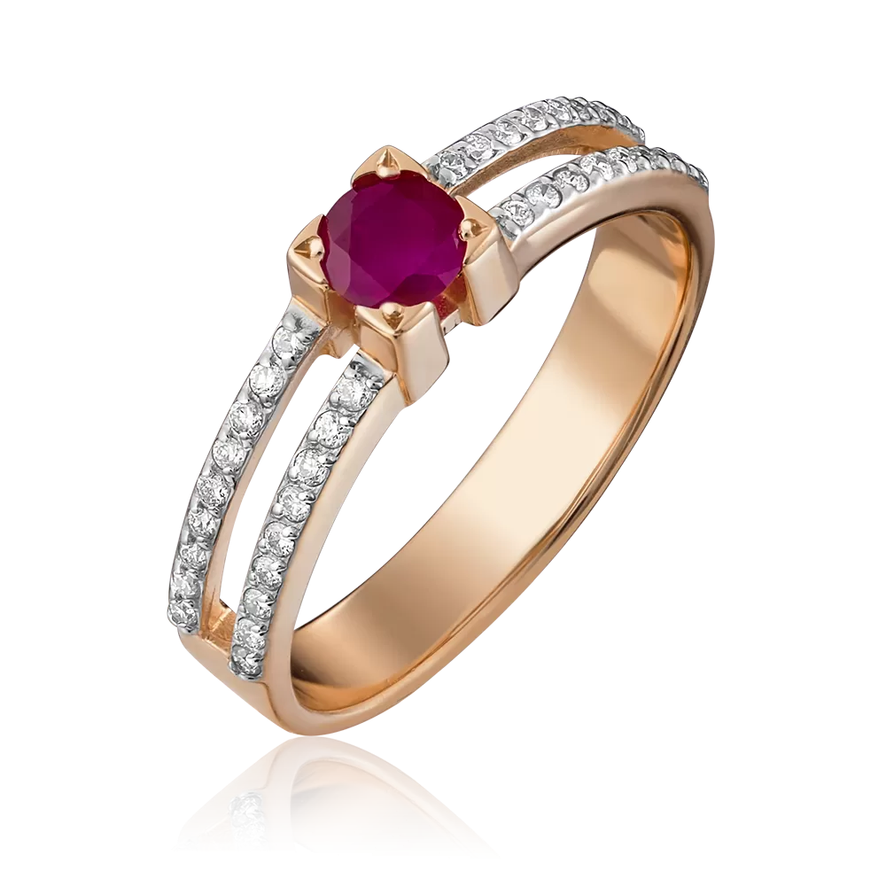 Кольцо из красного золота с рубином и бриллиантами 01-0183-00-107-1110-30