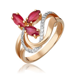 Кольцо из красного золота с рубинами и бриллиантами