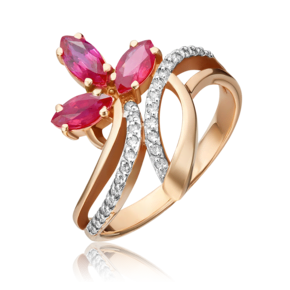 Кольцо из красного золота с рубинами и бриллиантами