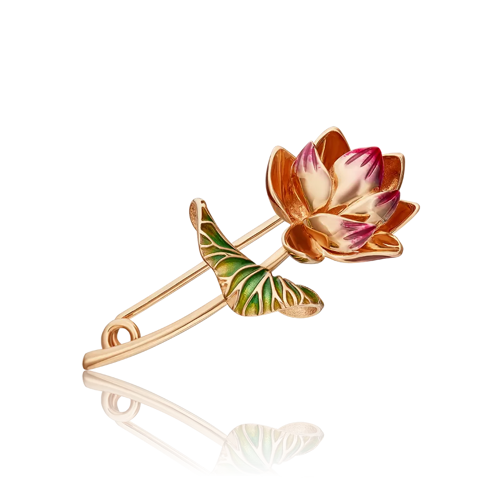 Брошь «Лотос» из красного золота с эмалью 04-0250-00-000-1110-48