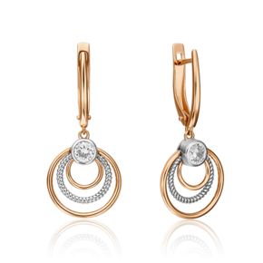 Серьги с английским замком из комбинированного золота с фианитом 02-4514-00-501-1111-38