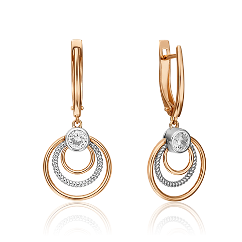 Серьги с английским замком из комбинированного золота с фианитом 02-4514-00-501-1111-38