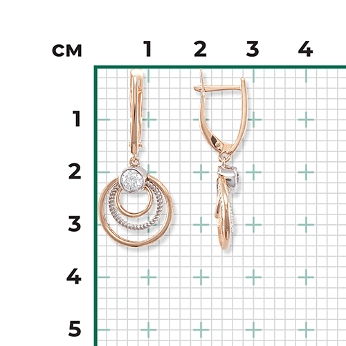 Серьги с английским замком из комбинированного золота с фианитом 02-4514-00-501-1111-38