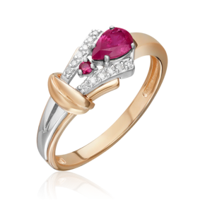Кольцо из комбинированного золота с рубинами и бриллиантами