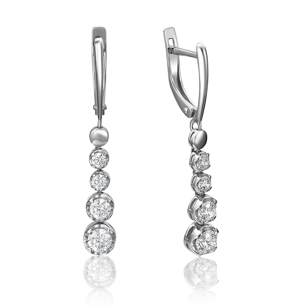 Серьги с английским замком из белого золота с фианитами 02-4208-00-501-1120-38