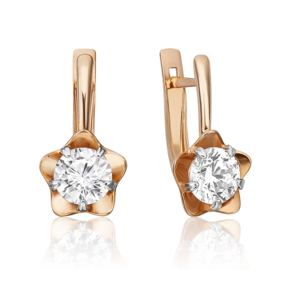 Серьги с английским замком из красного золота с фианитом 02-3733-00-501-1110-38