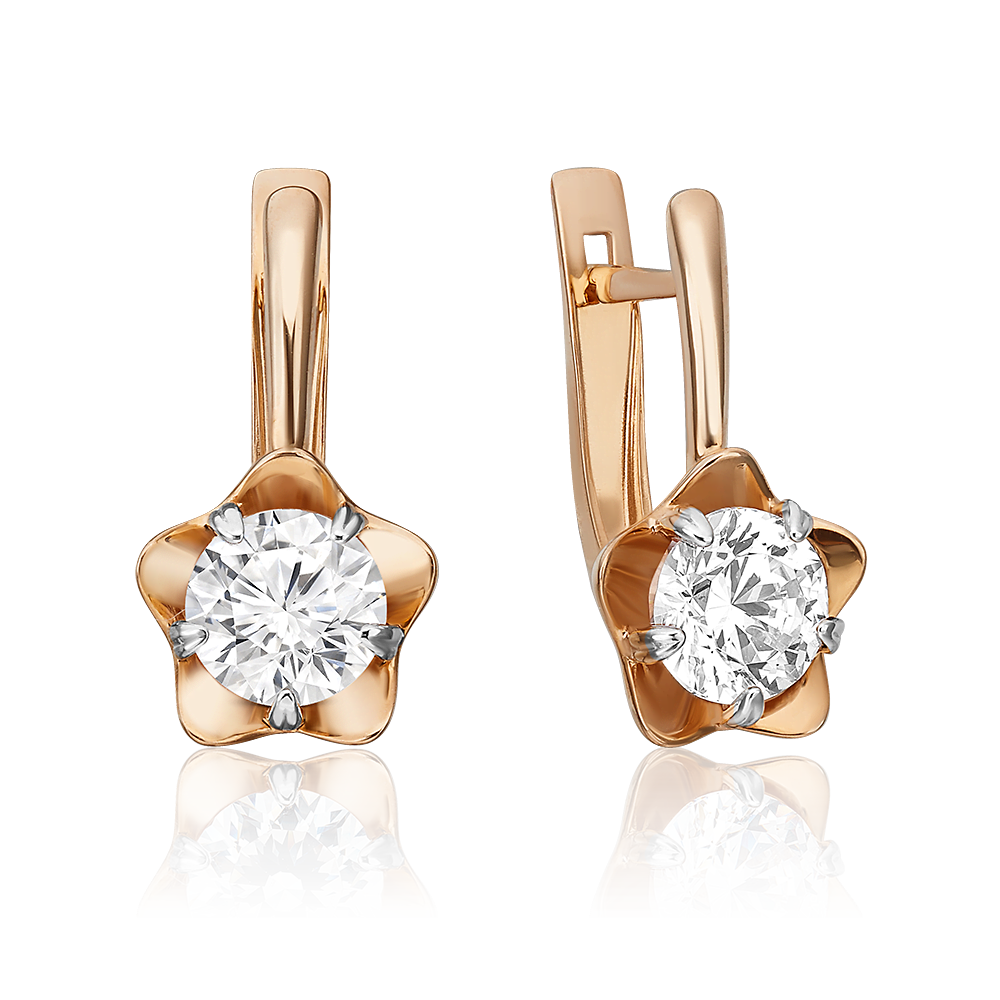 Серьги с английским замком из красного золота с фианитом 02-3733-00-501-1110-38