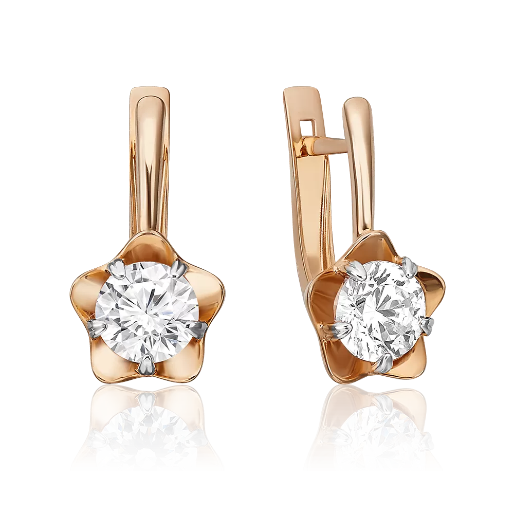 Серьги с английским замком из красного золота с фианитом 02-3733-00-501-1110-38