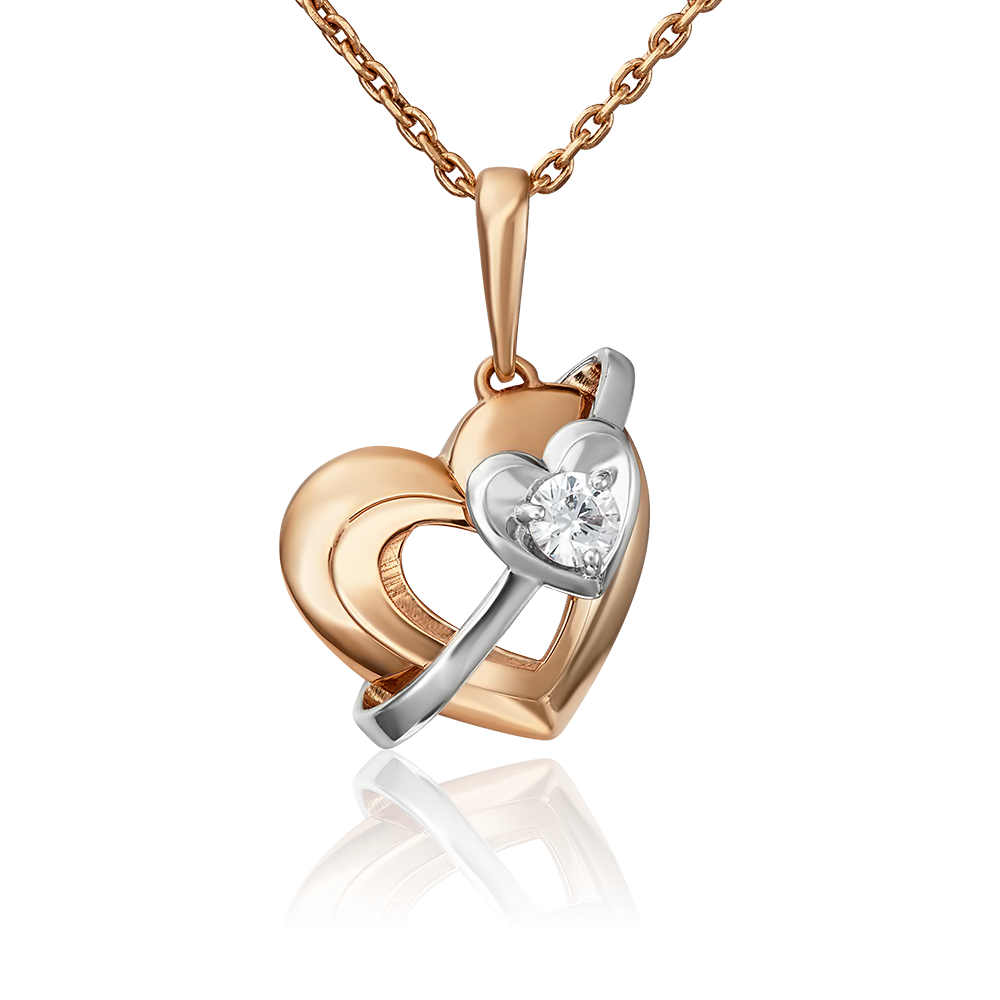 Подвеска «Сердце» из комбинированного золота с фианитом 03-3010-00-401-1111-48