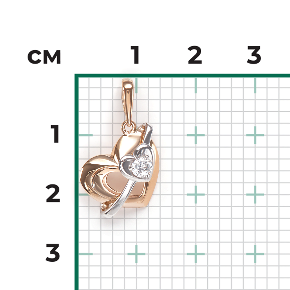 Подвеска «Сердце» из комбинированного золота с фианитом 03-3010-00-401-1111-48