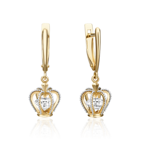 Серьги «Короны» с английским замком из комбинированного золота с фианитом 02-4539-00-501-1121-67