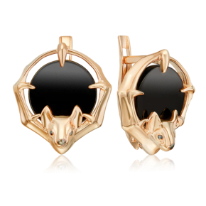 Серьги «Летучие мыши» с английским замком из красного золота с ониксом 02-5450-00-281-1110