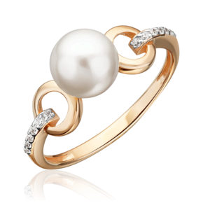 Кольцо из красного золота с жемчугом культивированным и фианитами 01-5967-00-302-1110