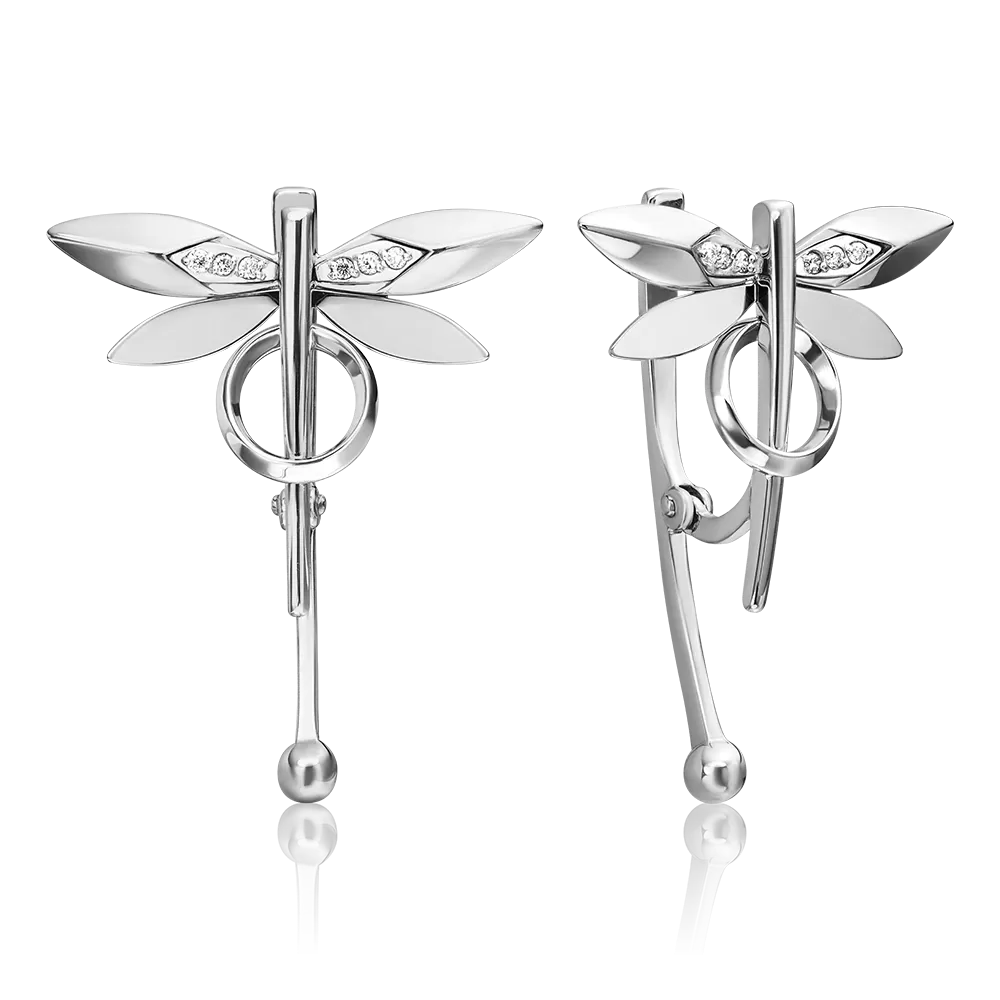 Серьги «Стрекозы. Ценность настоящего» с английским замком из белого золота с бриллиантами 02-4809-00-101-1120