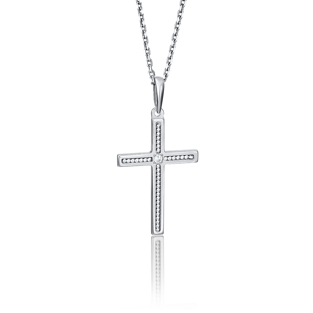 Декоративный крест из белого золота с фианитом 03-2737-00-401-1120-03
