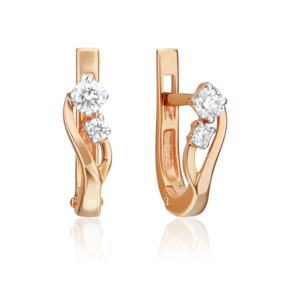 Серьги с английским замком из красного золота с бриллиантами 02-0341-00-101-1110-30