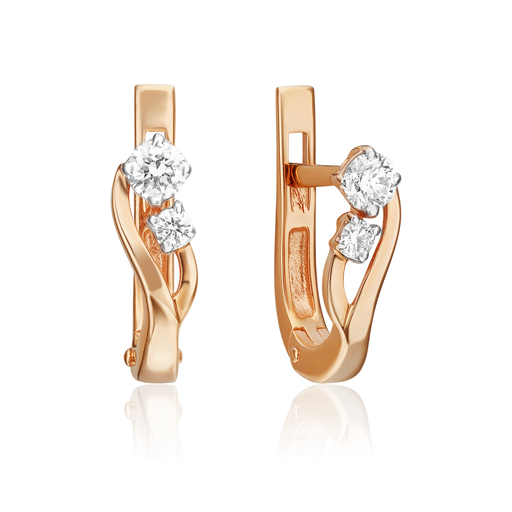 Серьги с английским замком из красного золота с бриллиантами 02-0341-00-101-1110-30