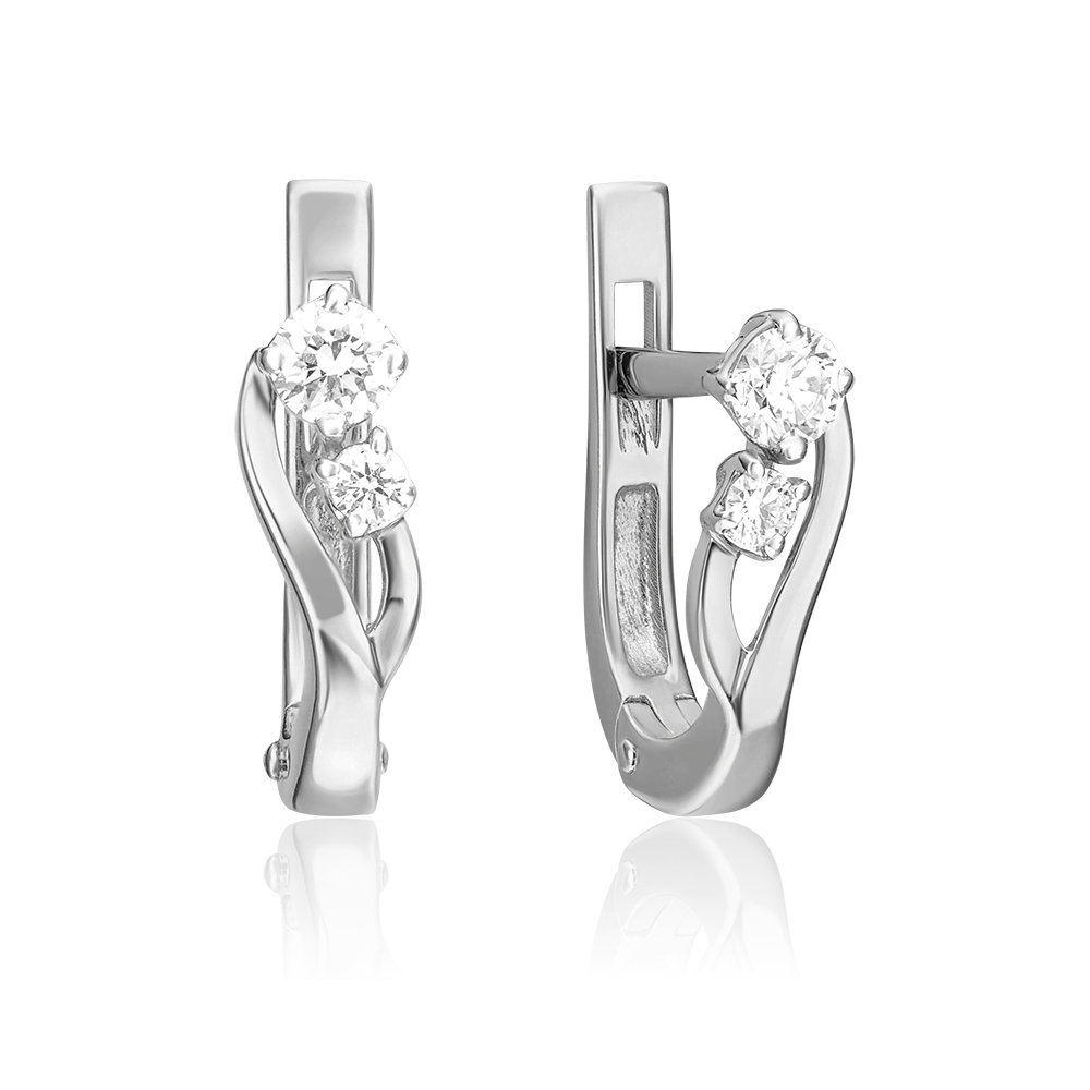 Серьги с английским замком из белого золота с бриллиантами 02-0342-00-101-1120-30