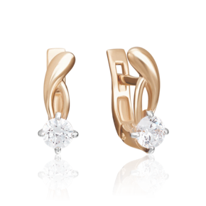 Серьги с английским замком из красного золота с бриллиантом 02-0345-00-101-1110-30