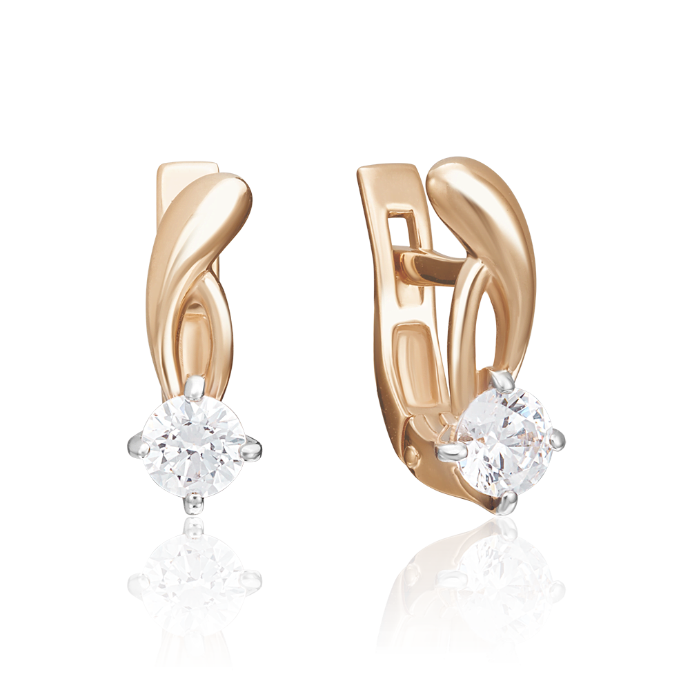 Серьги с английским замком из красного золота с бриллиантом 02-0345-00-101-1110-30