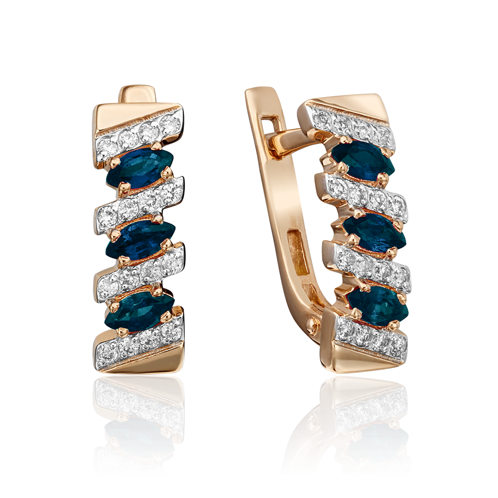 Серьги с английским замком из красного золота с сапфирами и бриллиантами 02-0347-00-105-1110-30