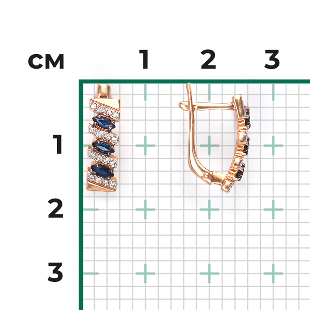 Серьги с английским замком из красного золота с сапфирами и бриллиантами 02-0347-00-105-1110-30