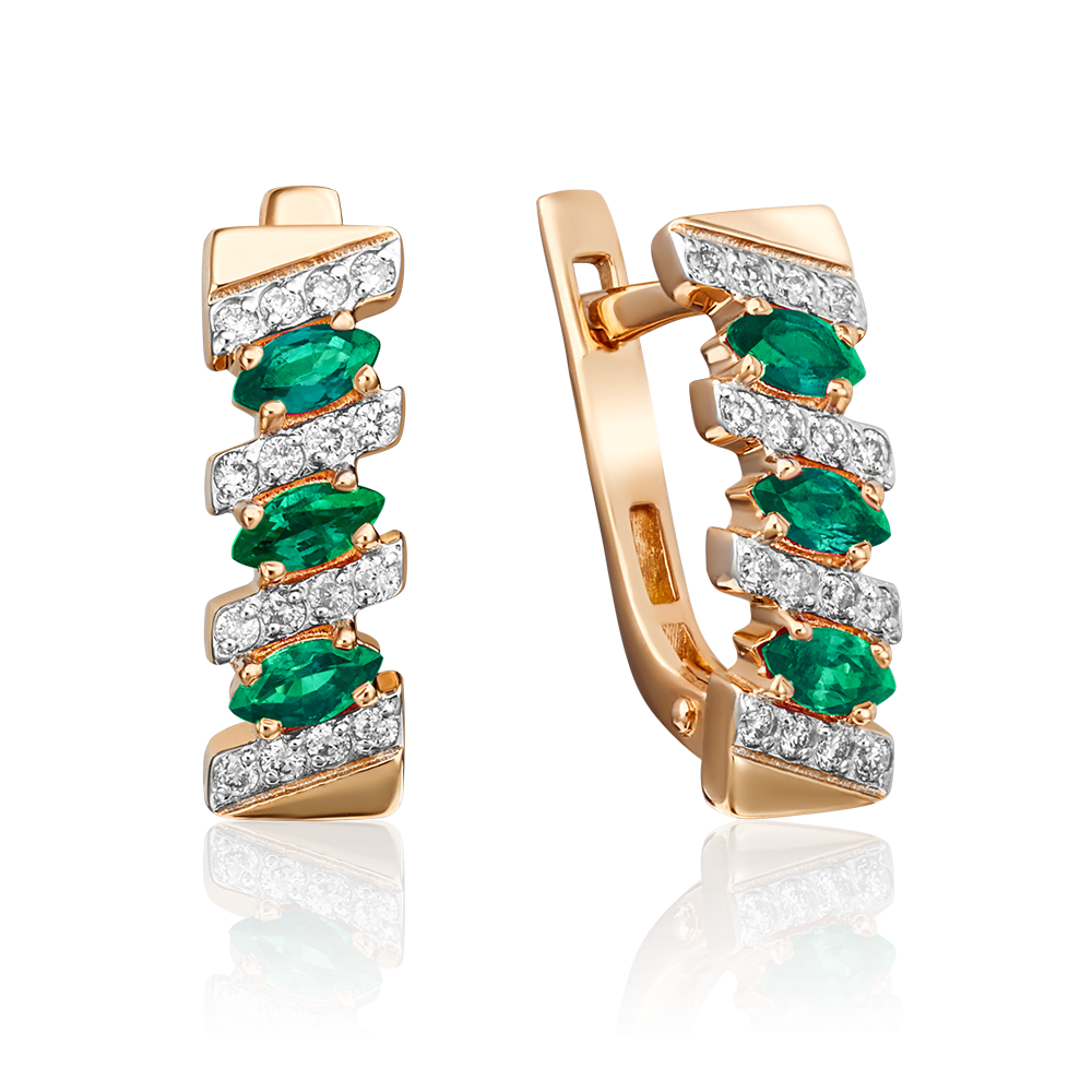 Серьги с английским замком из красного золота с изумрудами и бриллиантами 02-0347-00-106-1110-30