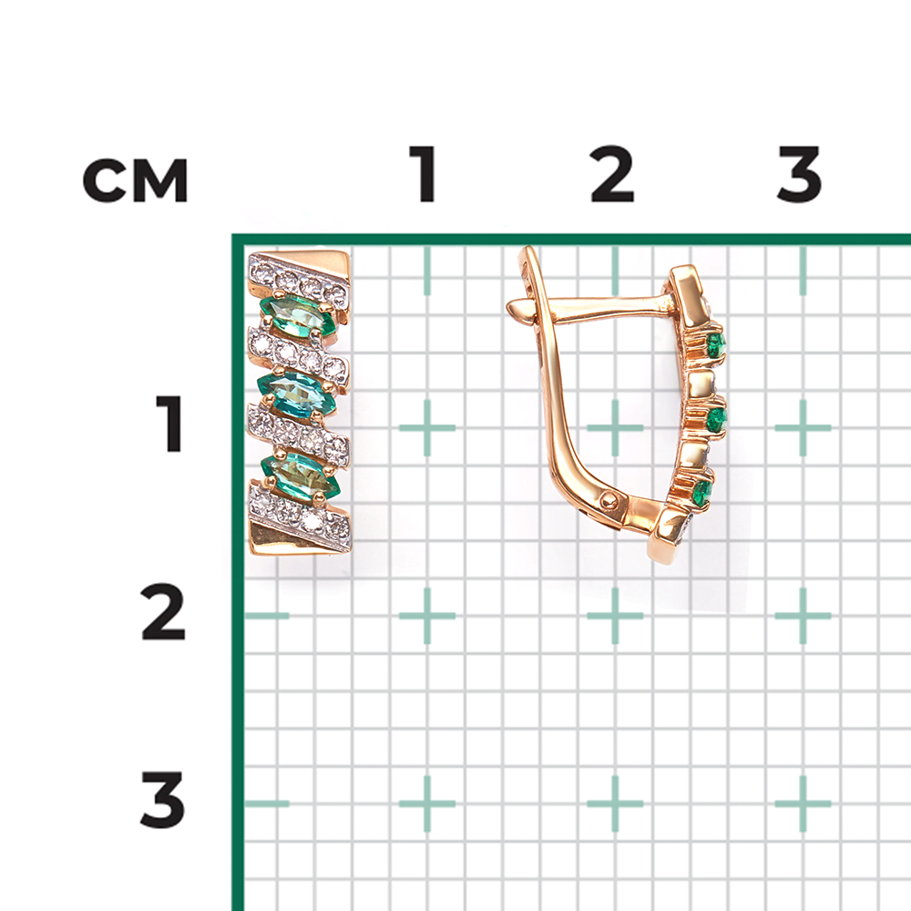 Серьги с английским замком из красного золота с изумрудами и бриллиантами 02-0347-00-106-1110-30