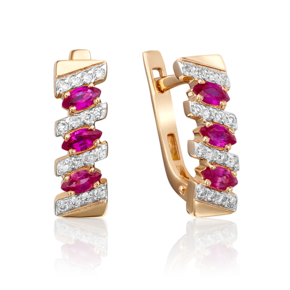 Серьги с английским замком из красного золота с рубинами и бриллиантами