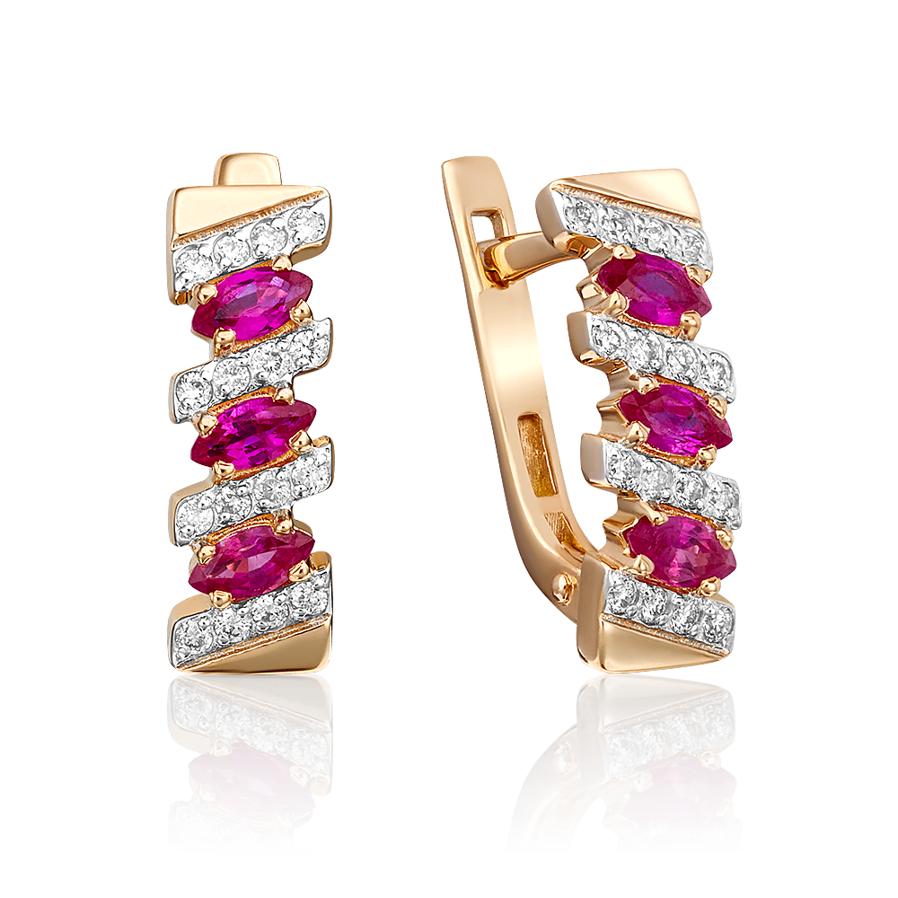 Серьги с английским замком из красного золота с рубинами и бриллиантами 02-0347-00-107-1110-30